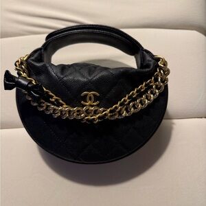 Chanel Round Black Bag with Gold Chain